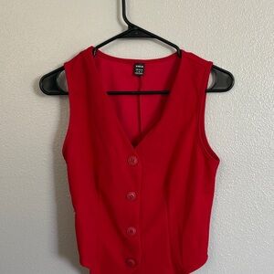 SHEIN Bold Red Button-Front Sleeveless Blouse